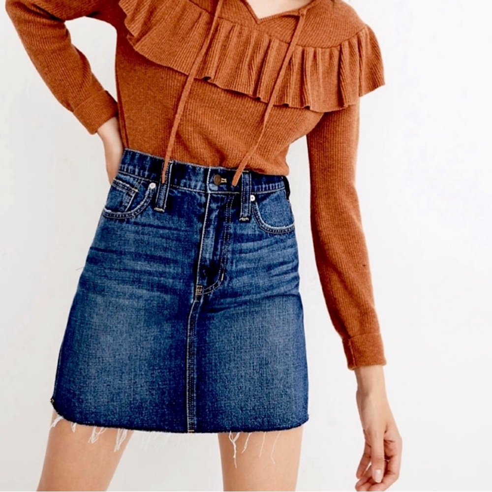 Madewell Dark Jean Mini Skirt Raw Hem 29